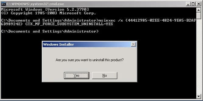 How to force an uninstall of Citrix XenApp or Presentation Server via command line