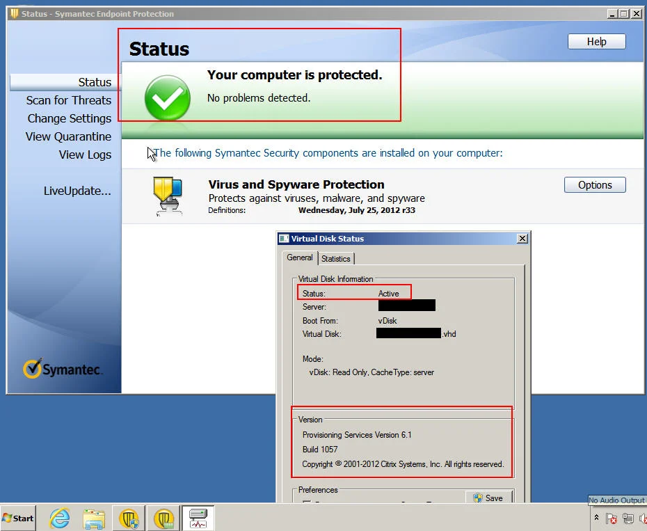SEP 12 not working with PVS 6.1 and Microsoft Windows 7 XenDesktop VMs