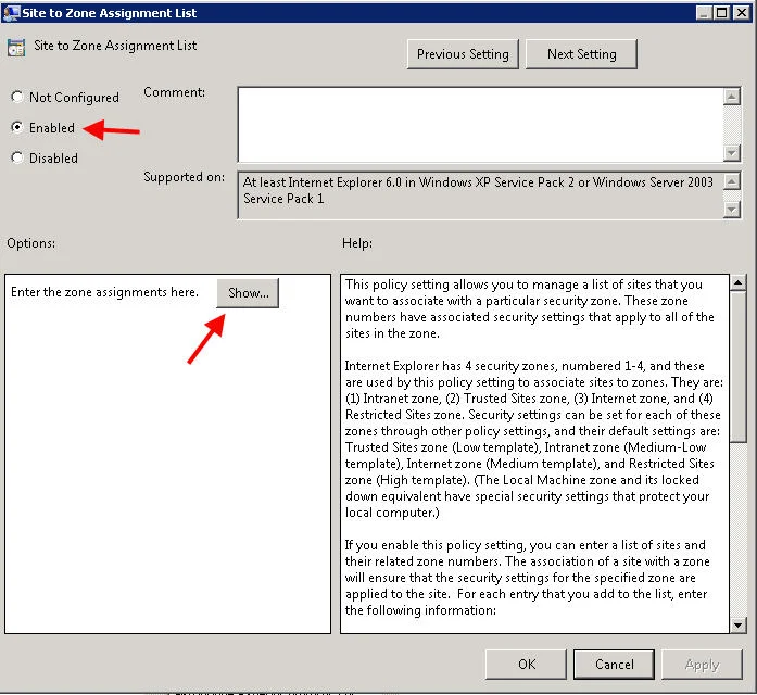Adding websites to Microsoft IE zones on a XenApp server using local group policy