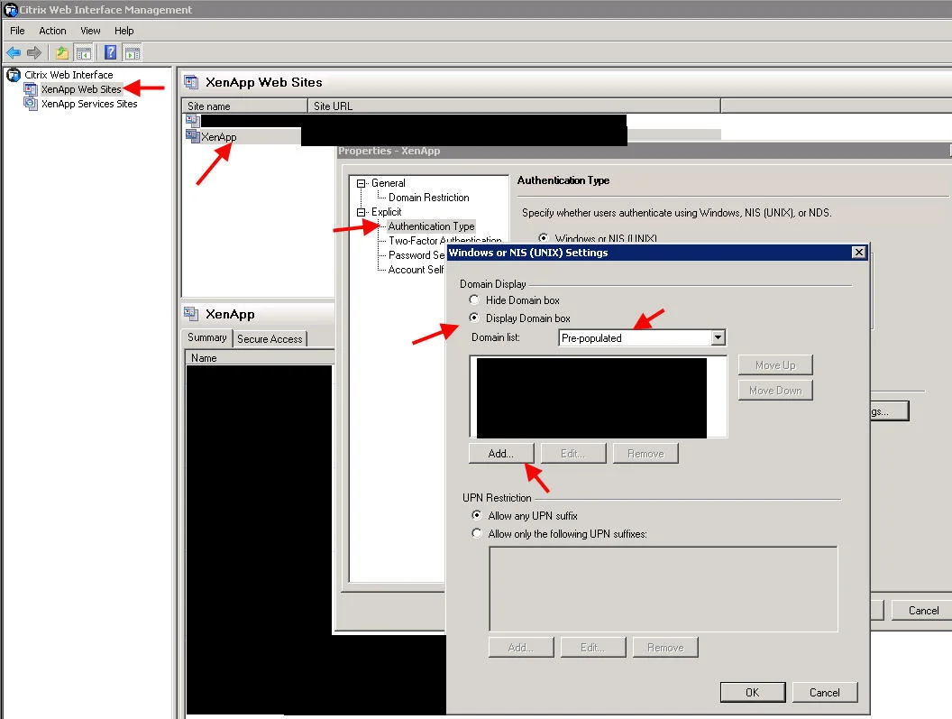 Web Interface/StoreFront login issues when working with multiple Citrix farms and domains