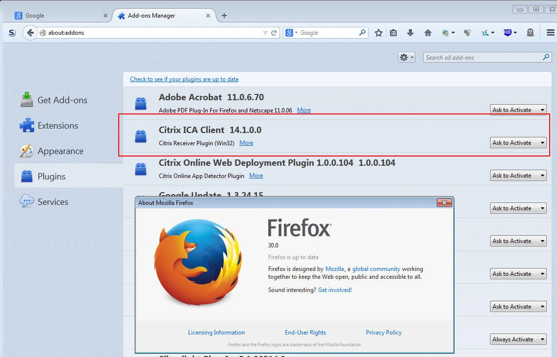 Firefox 30.0 users not able to launch Citrix XenApp or XenDesktop sessions