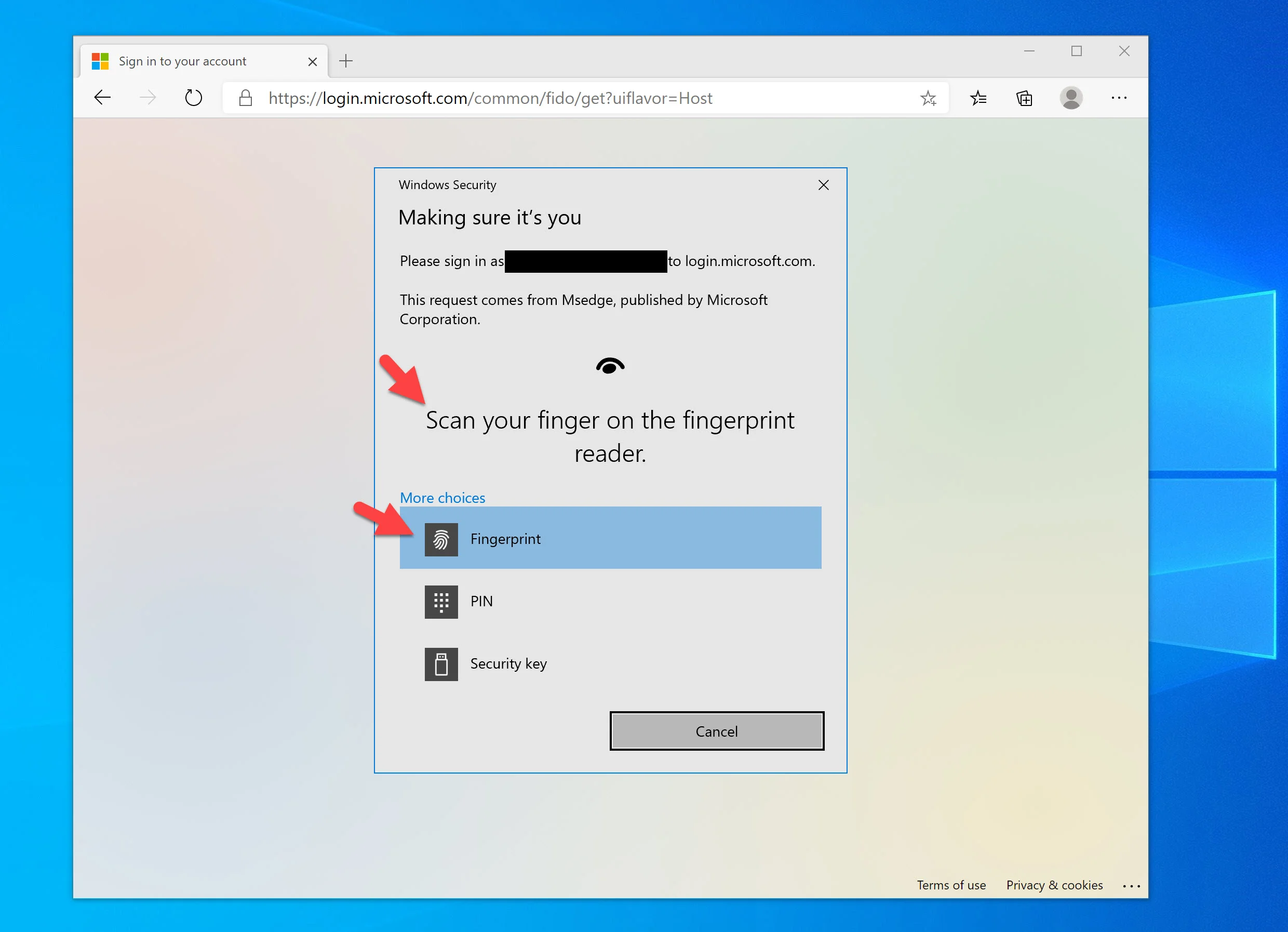 Using Windows Hello FIDO2 capability with web browsers, Microsoft WVD, Teams, and native Windows apps for passwordless logins using your fingerprint or face