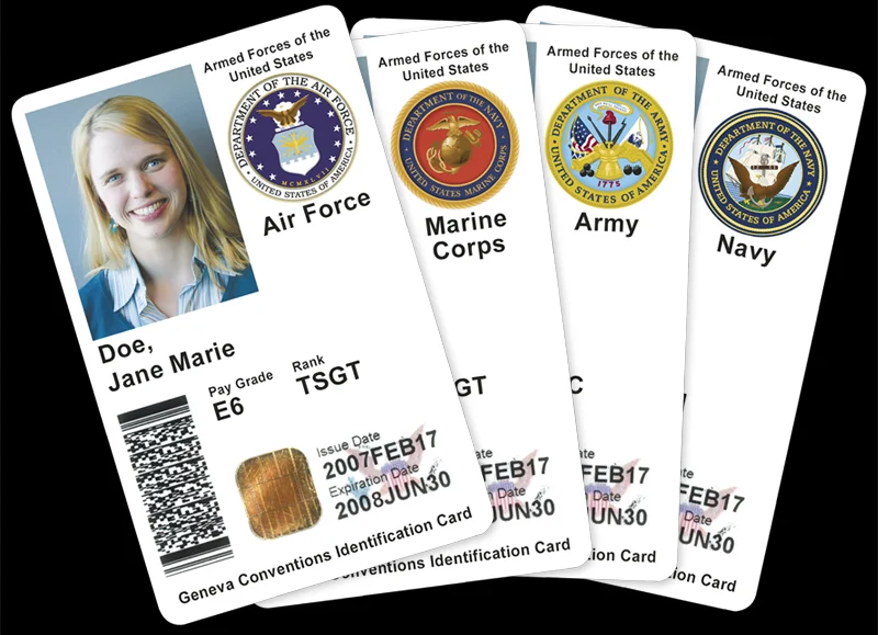 United States Department of Defense (DoD) CAC (Common Access Card) smart card. An integrated circuit chip (ICC - the exposed copper-colored square) allows you to insert into a reader allowing SSO into Microsoft Windows without needing to use a password. Smart cards can be used as identification badges allowing for both physical premises facilities access with RFID readers and digital systems access using the integrated circuit chip.